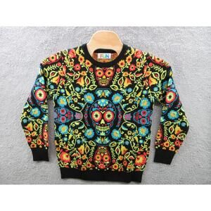 FUN.COM Sugar Skull Day of the Dead Adult Men's Small Ugly Christmas Sweater